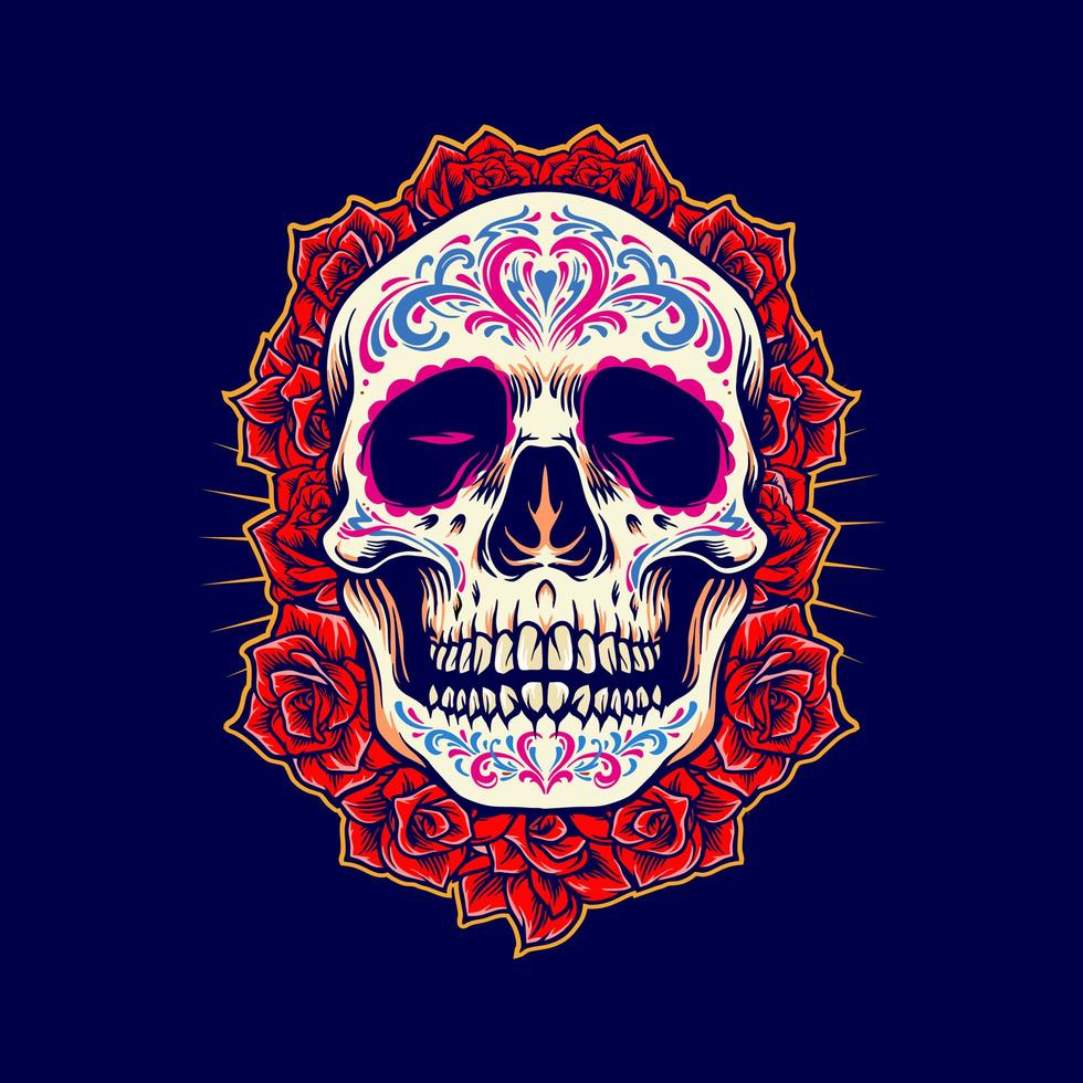 mascote do crânio mexicano com ilustração de rosas vetor