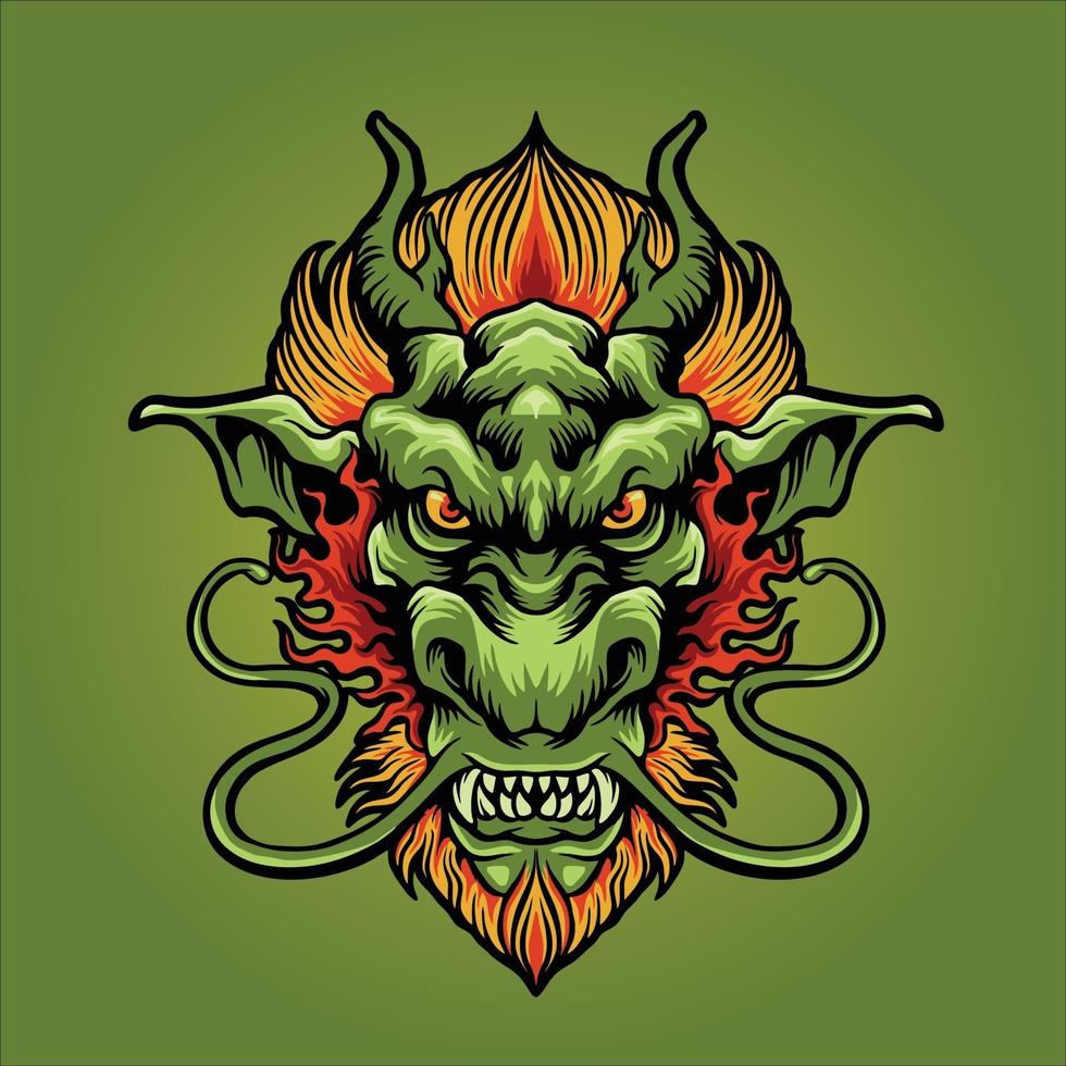 ilustração do mascote da cabeça do dragão zangado vetor