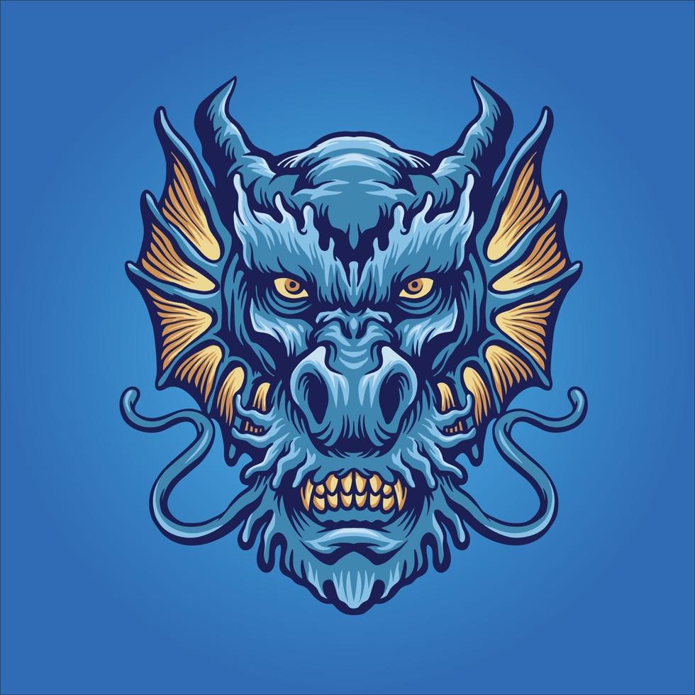 mascote cabeça de dragão azul zangado vetor