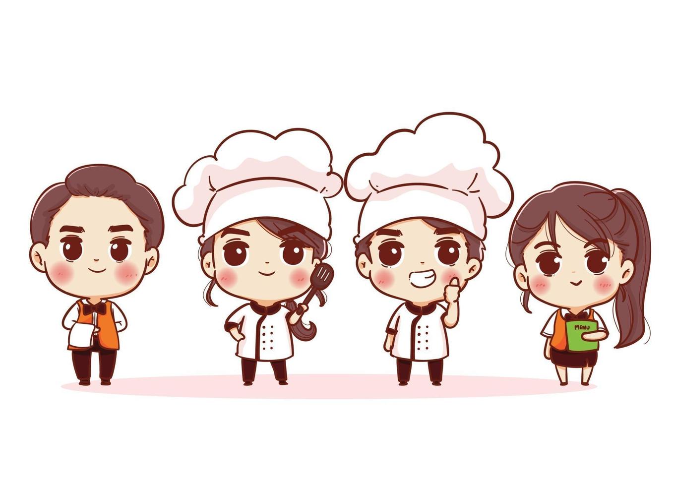 grupo de chefs-chefe e mulher. personagens desenhados à mão vetor