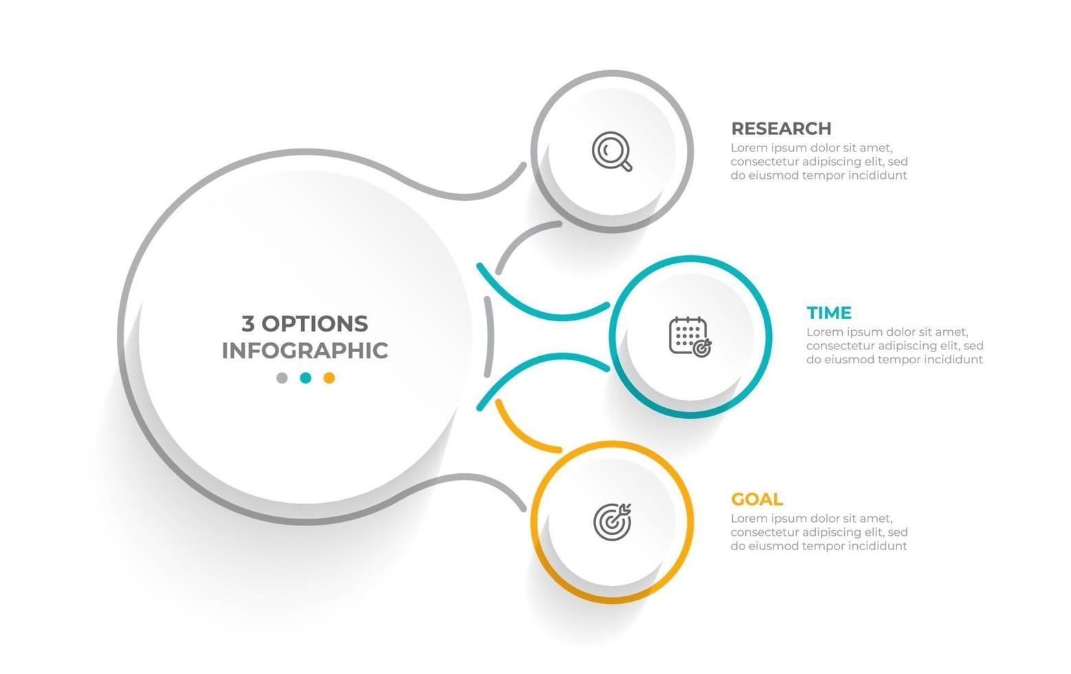 modelo de design moderno infográfico. conceito de negócio com 3 opções, etapas ou peças. ilustração vetorial. vetor