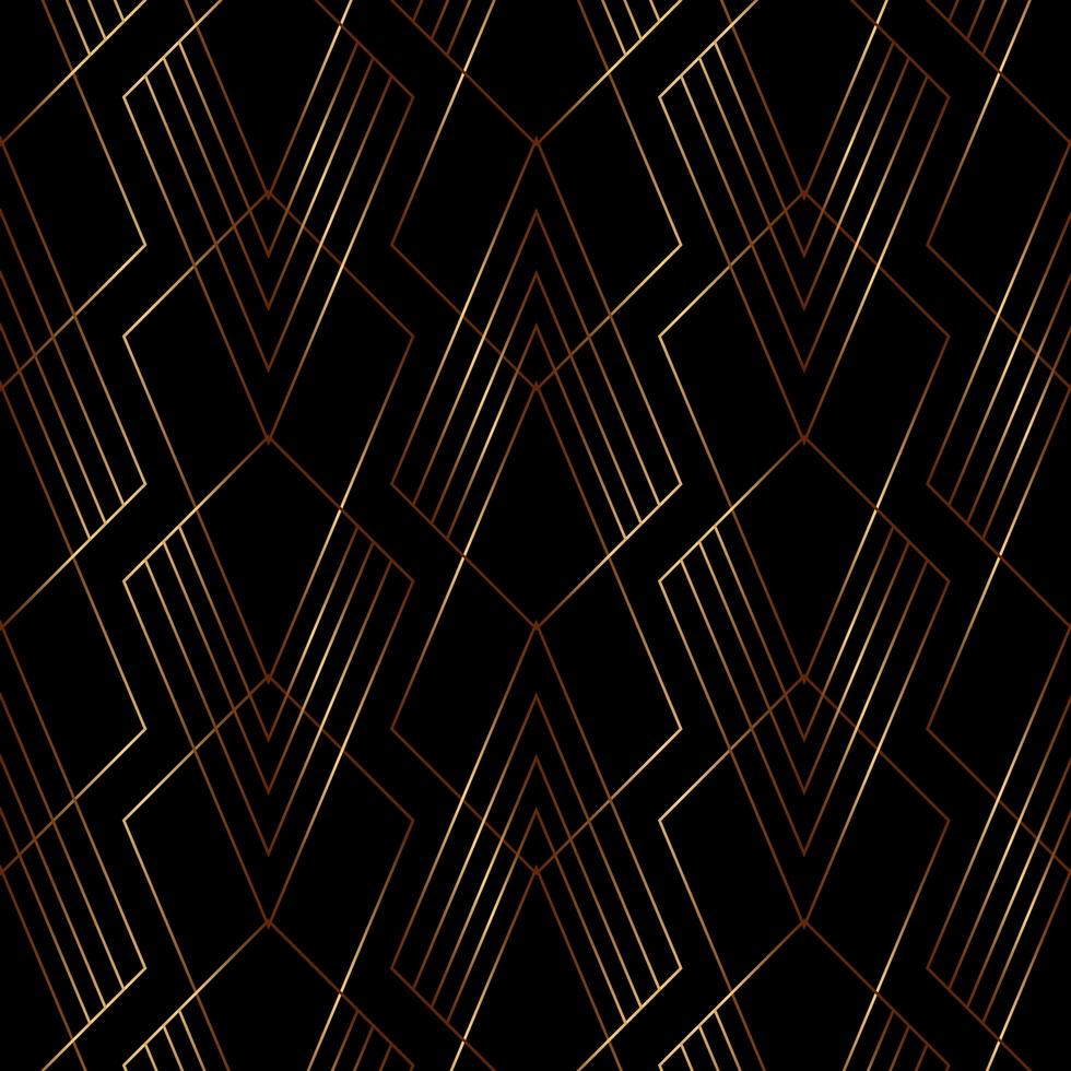 elegante linha ouro padrão geométrico em estilo art deco de fundo preto. vetor