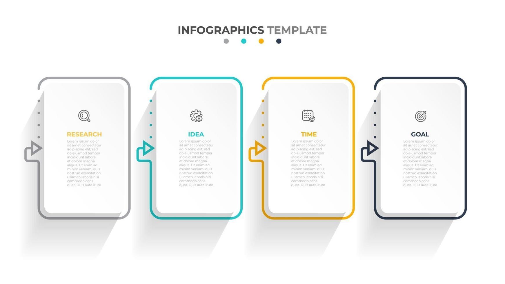 rótulo de retângulo infográfico de vetor, design de modelo. conceito de negócio com 4 opções ou etapas. modelo moderno infográfico com linhas de seta. vetor