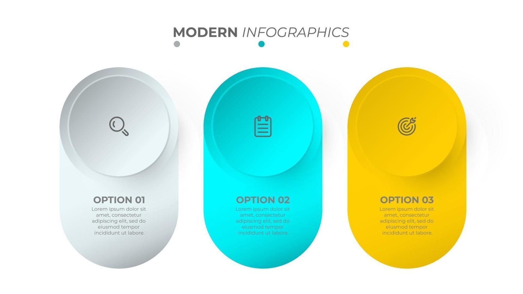 objeto colorido de design gráfico de informação com ícone e círculo. conceito de negócio com 3 opções. modelo de vetor. vetor