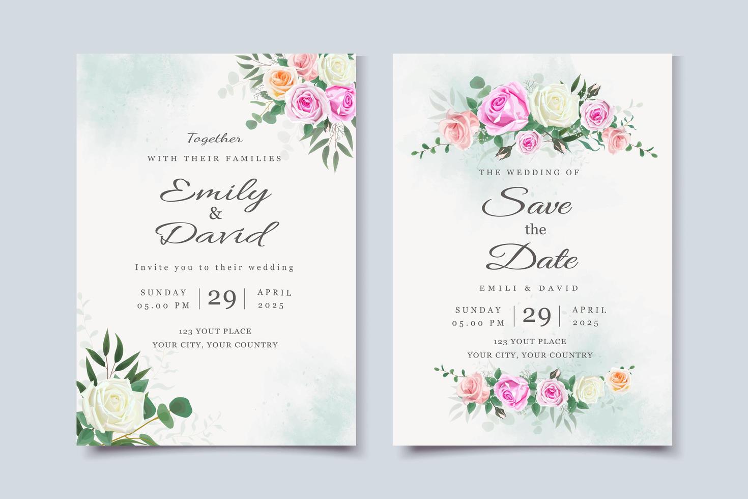 cartão de convite de casamento com lindos florais vetor