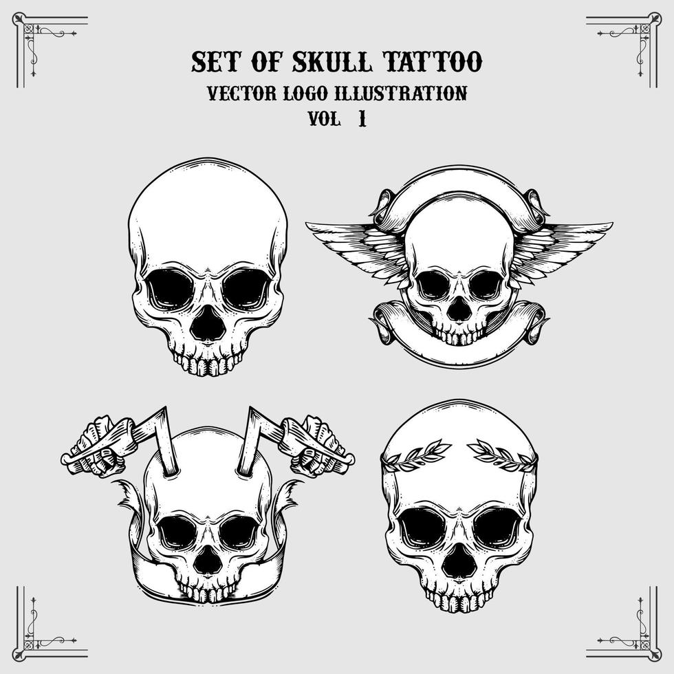 conjunto de ilustração do logotipo de vetor de tatuagem de crânio