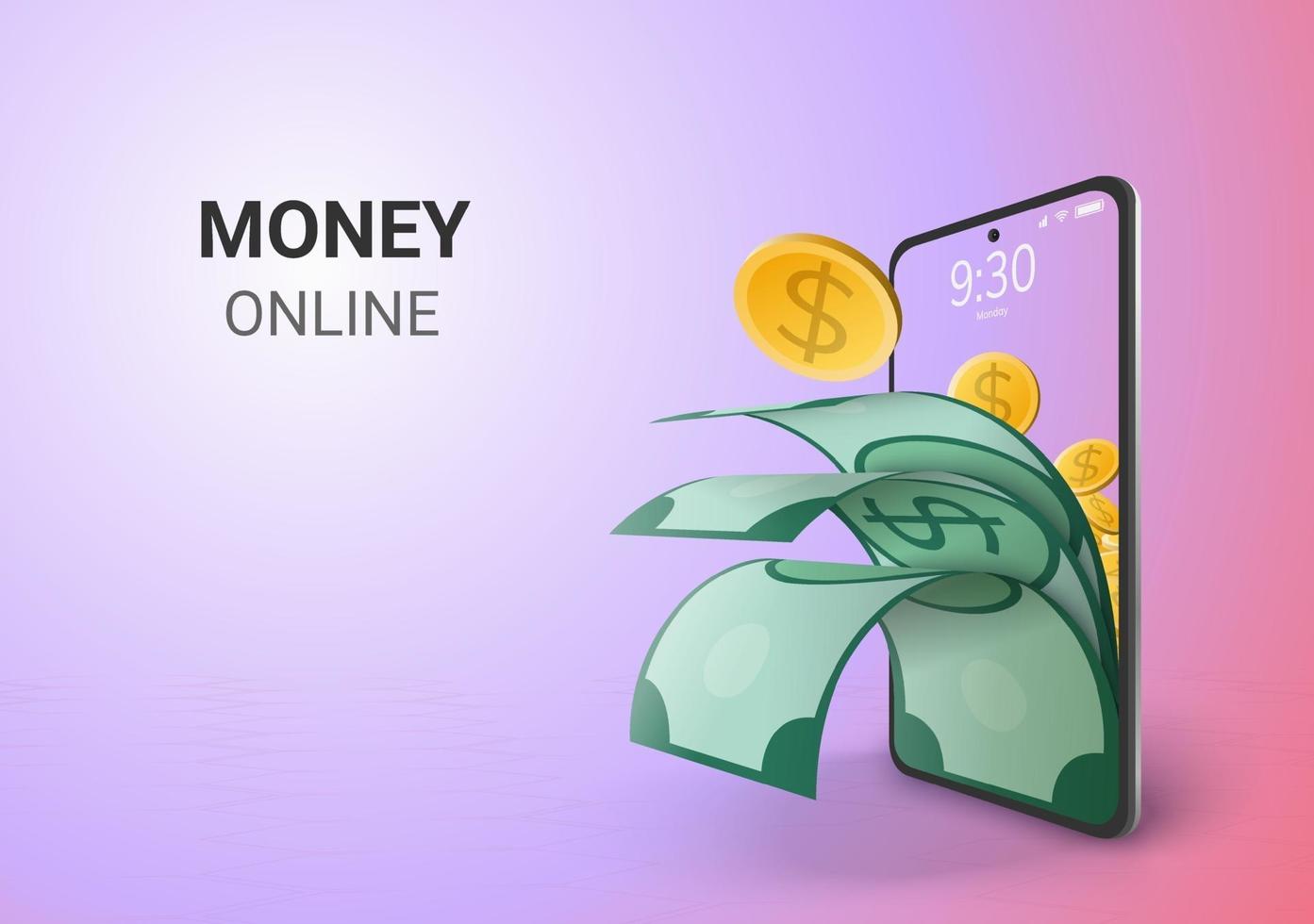 economia digital de dinheiro online e espaço em branco no telefone, economia de fundo do site móvel ou depósito no conceito de distância social vetor