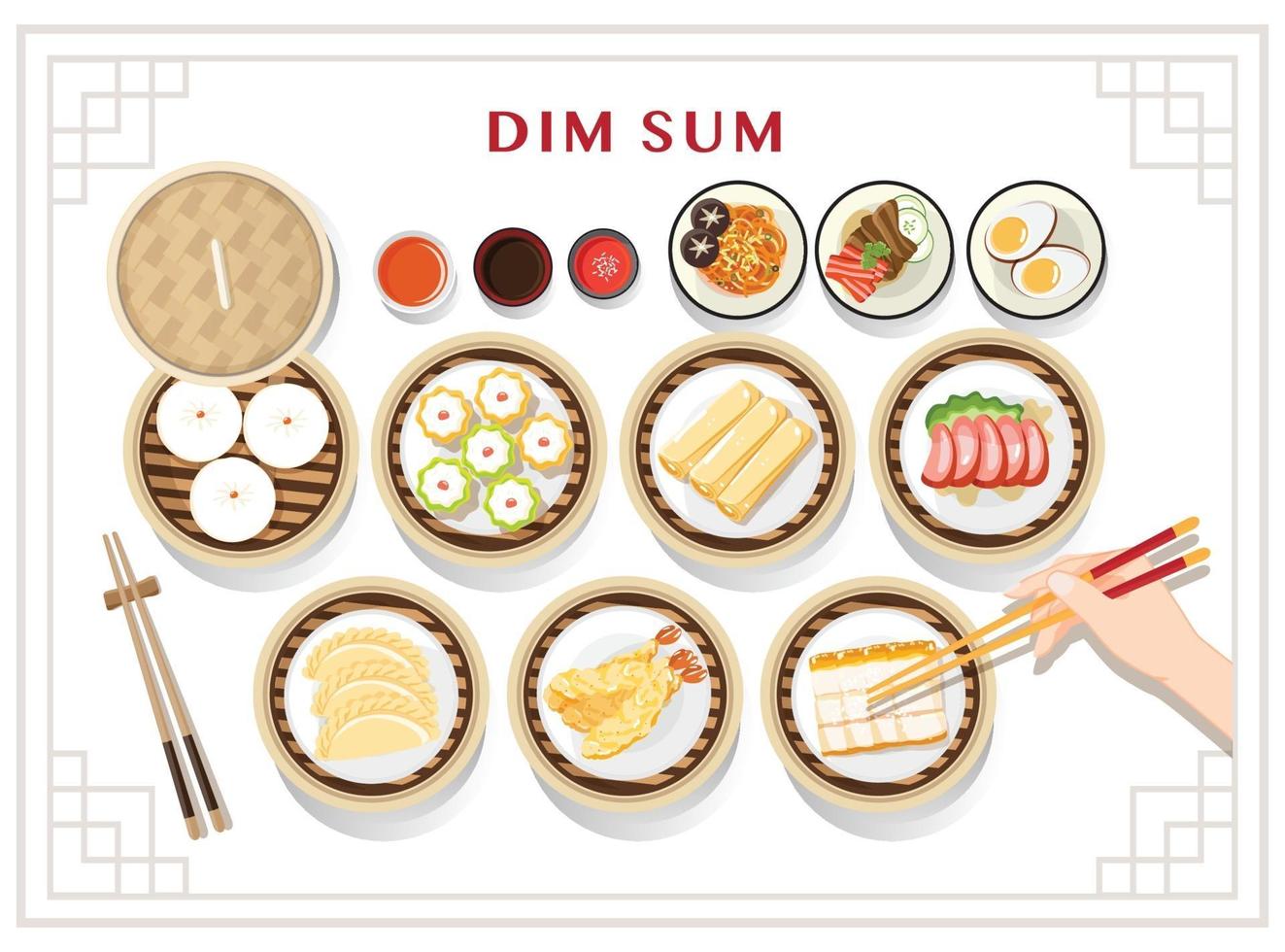 menu de dim sum conjunto ilustração vetorial de comida asiática vetor