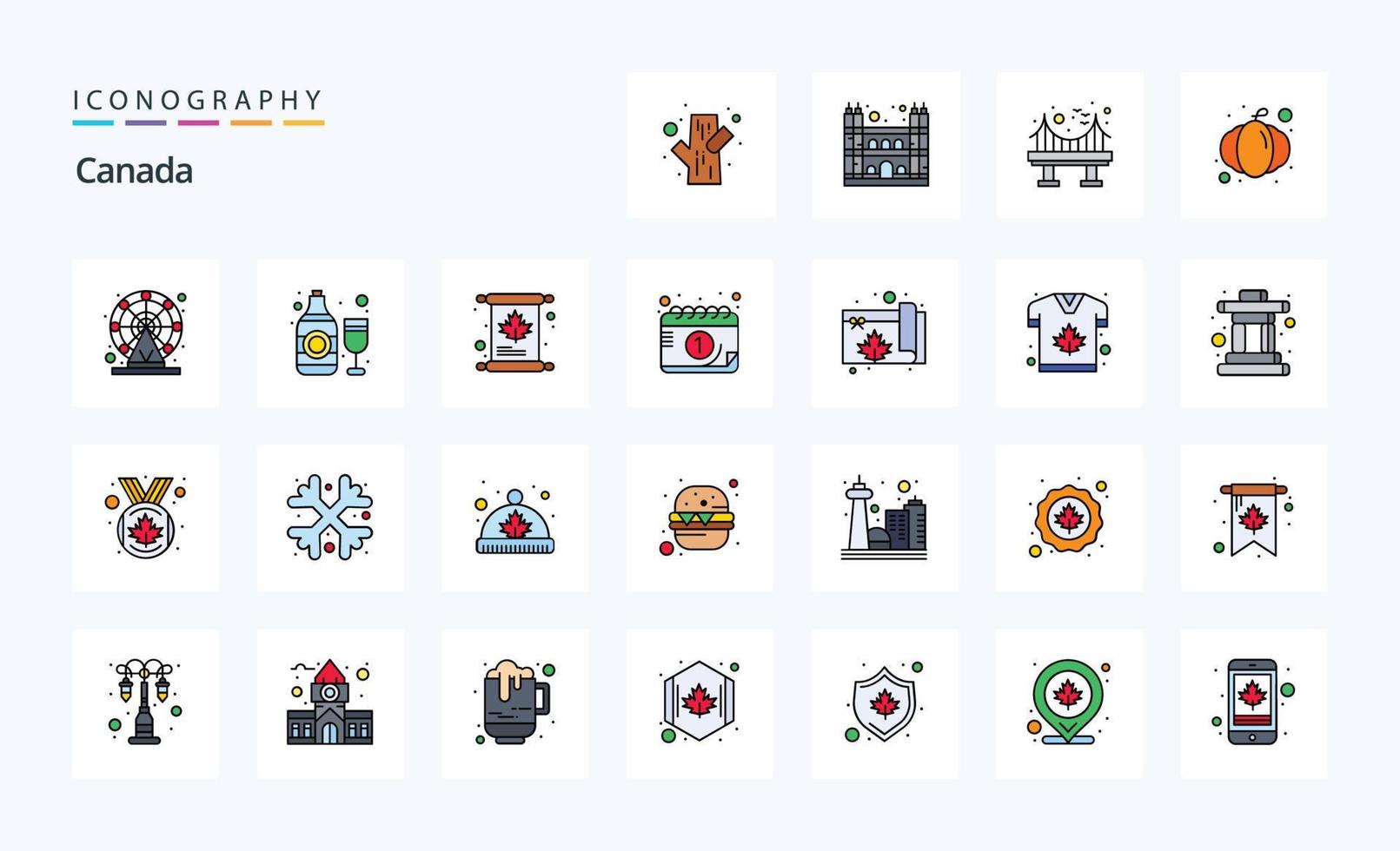 Pacote de ícones de estilo preenchido com 25 linhas do Canadá vetor
