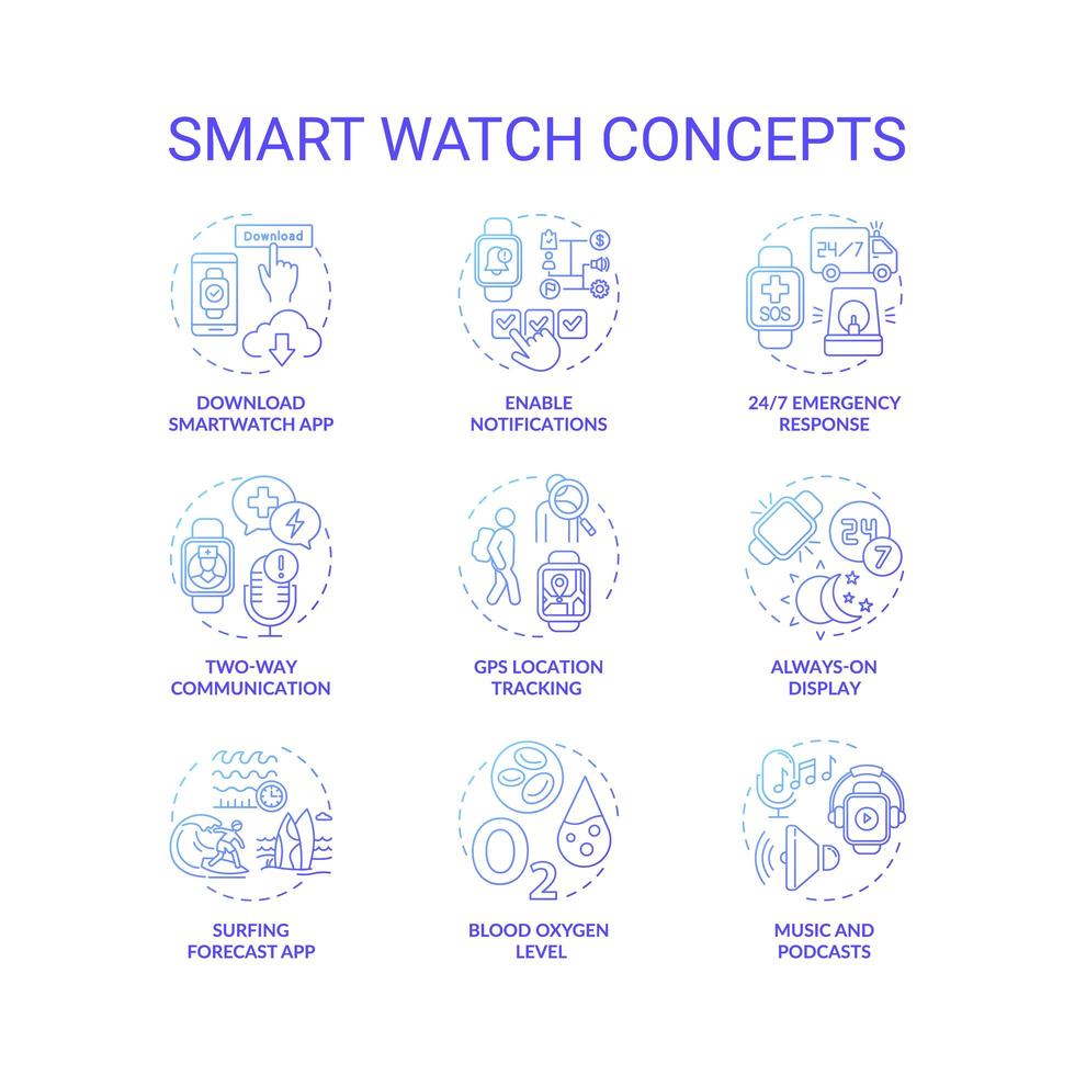 conjunto de ícones de conceito de relógio inteligente vetor