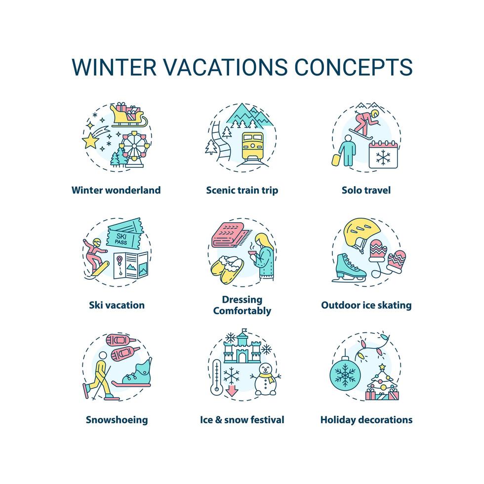 conjunto de ícones de conceito de férias de inverno vetor