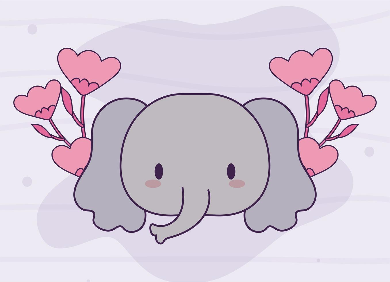 cabeça de bebê elefante kawaii com flores vetor