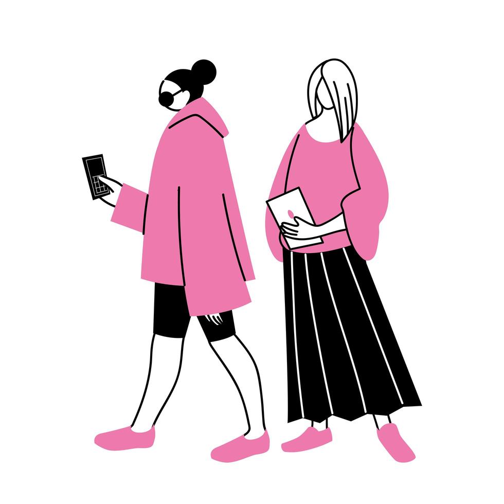 mulheres jovens usando smartphones e tablets vetor