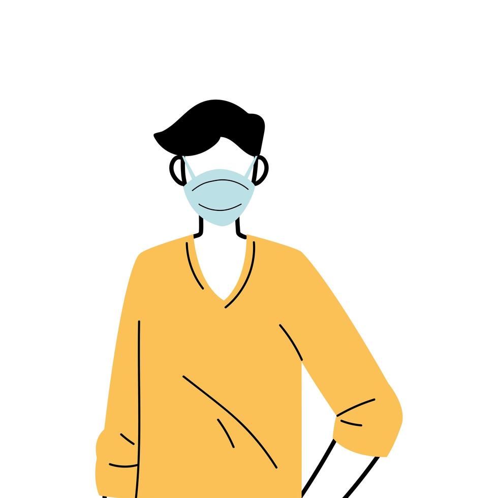 jovem usando máscara facial para prevenir vírus vetor