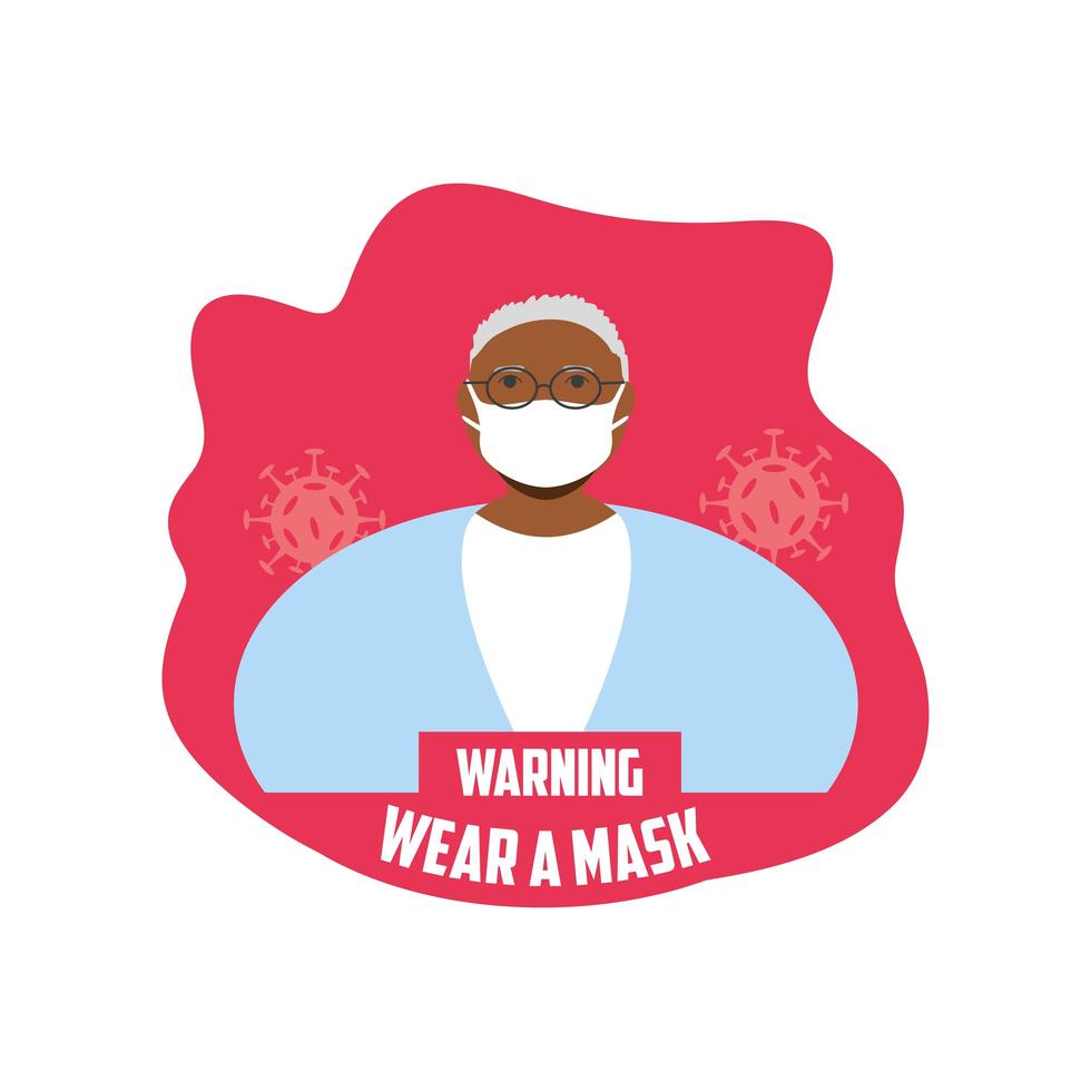 sinal de alerta, mulher usando máscara médica vetor