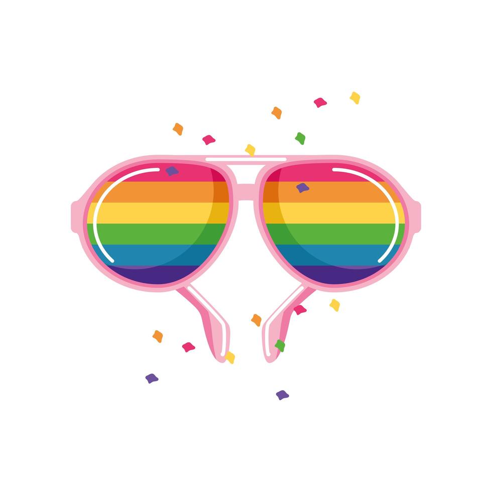 óculos de sol com as cores da bandeira do orgulho gay em fundo branco vetor