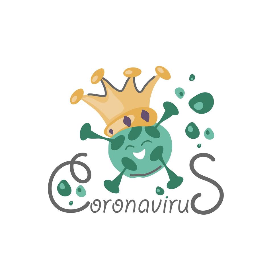 bug de coronavírus verde dos desenhos animados com coroa vetor