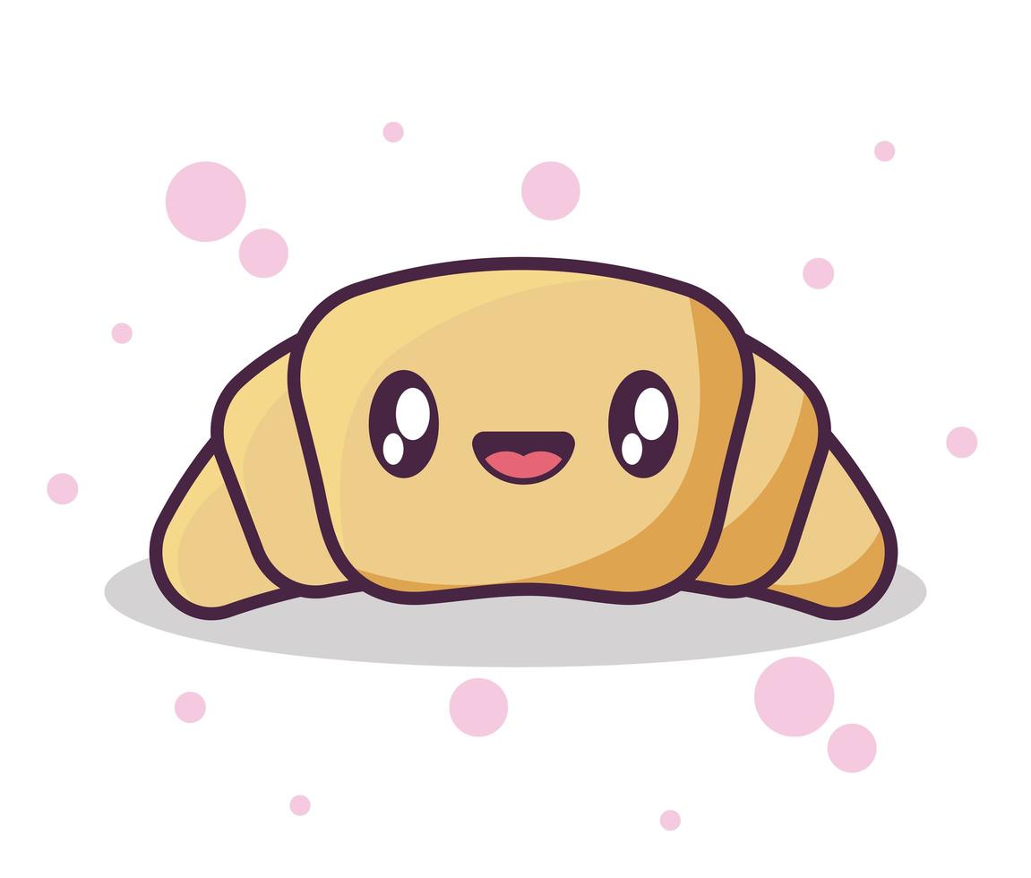 pão de croissant delicioso estilo kawaii vetor