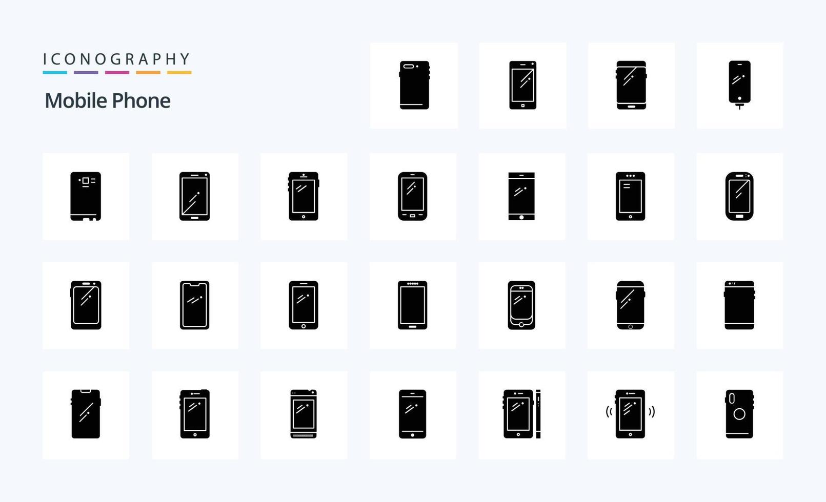 pacote de ícones de glifos sólidos de 25 telefones celulares vetor