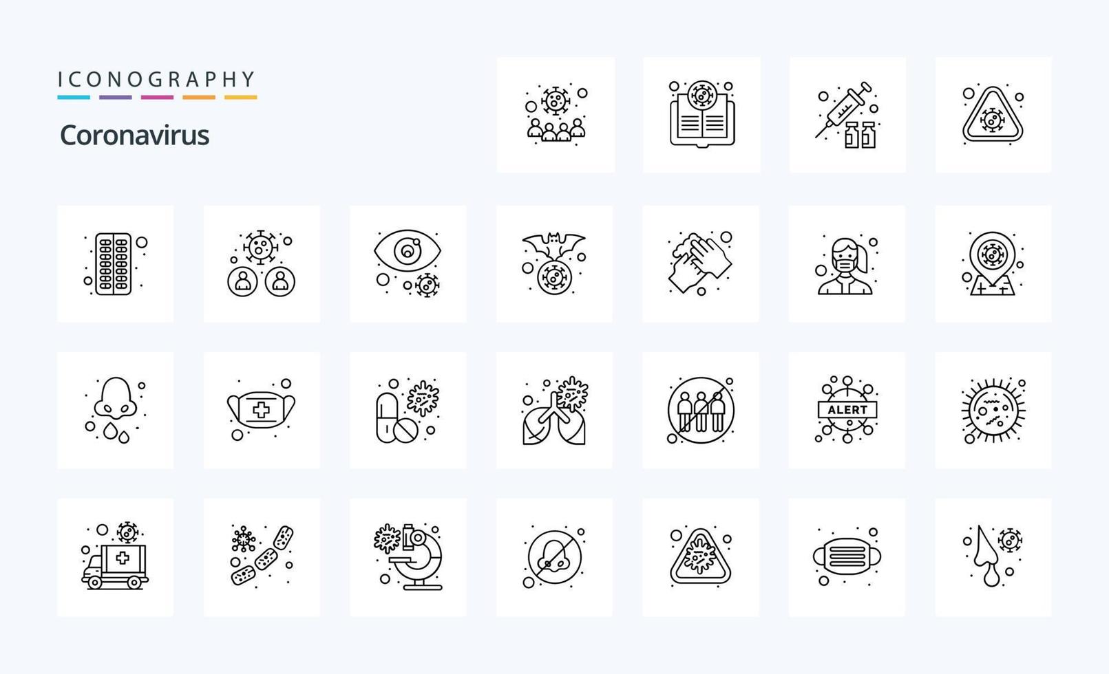 25 pacote de ícones de linha de coronavírus vetor