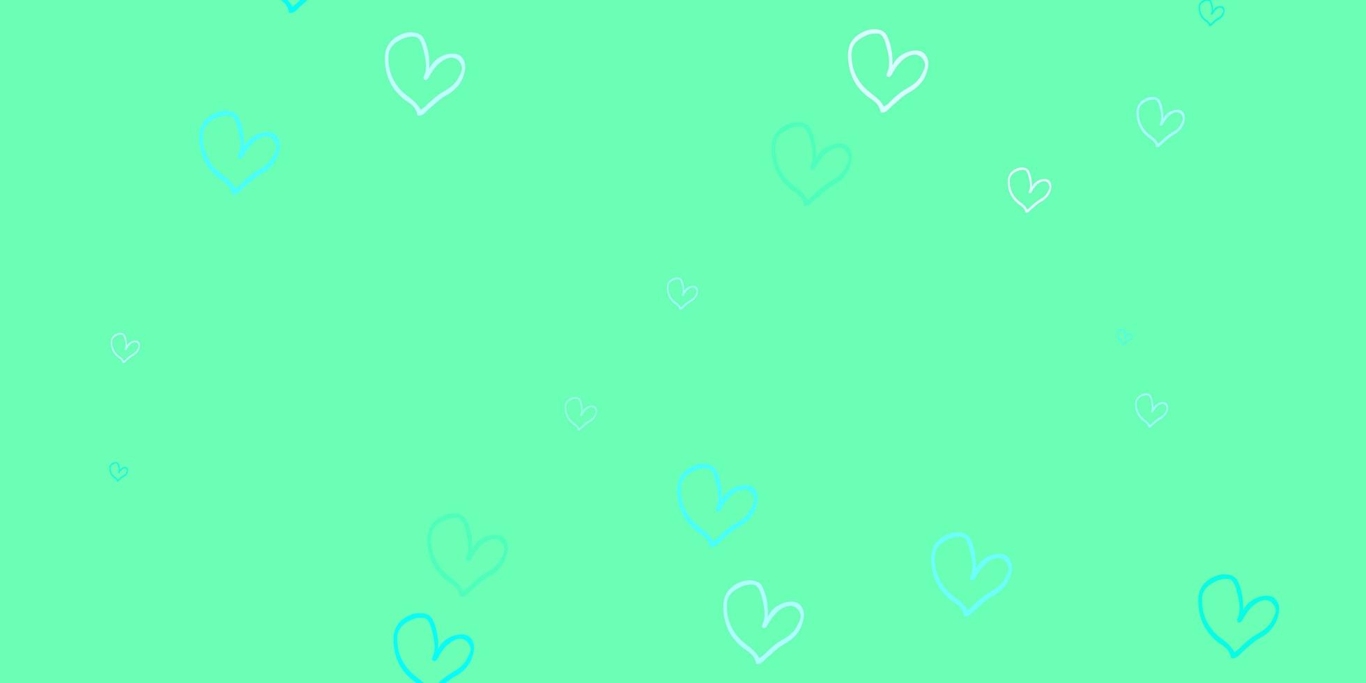 textura de vetor verde claro com corações adoráveis.