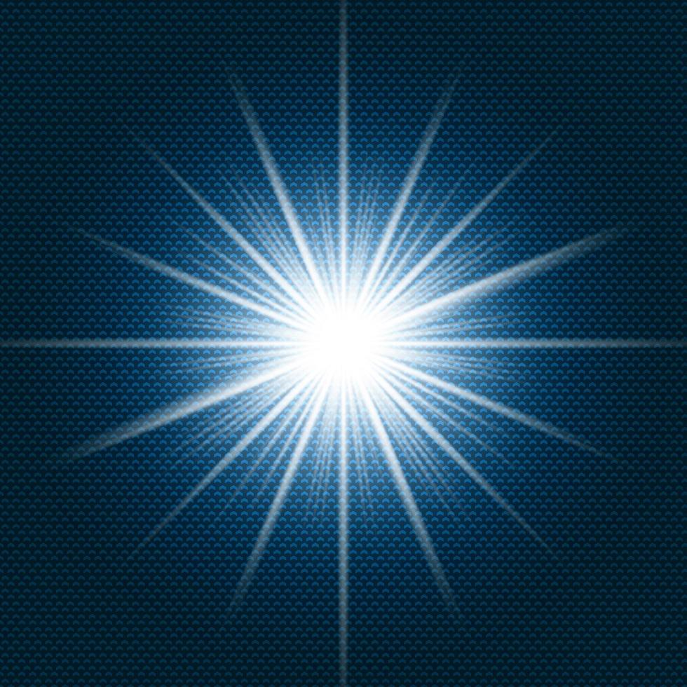 luz das estrelas brilhando flare com raios em fundo gradiente azul escuro e textura padrão chevron vetor