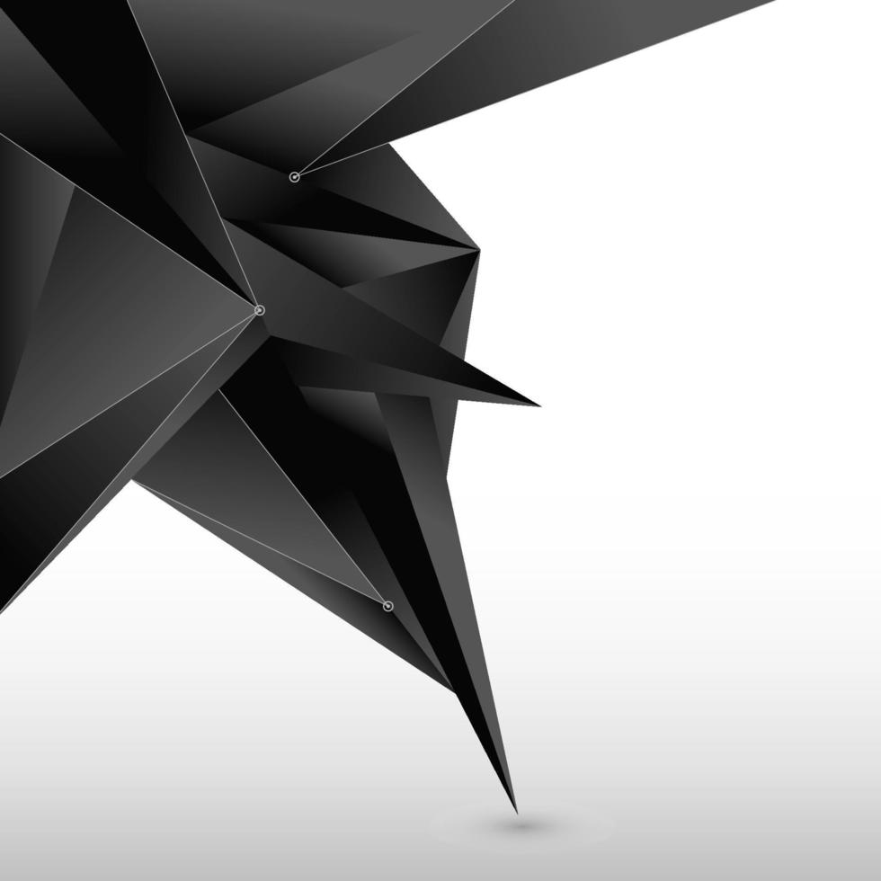 forma abstrata de polígono preto 3d com linha e nó em fundo branco. vetor