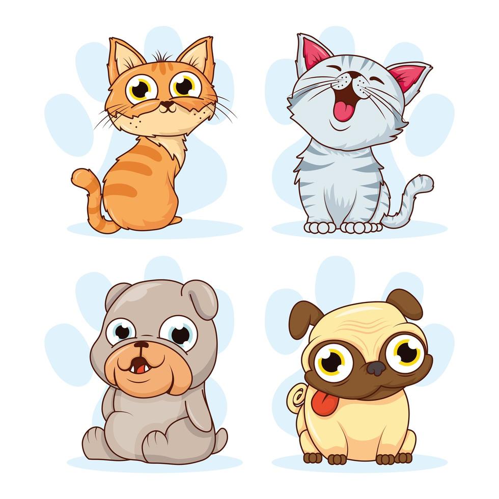 Grupo de personagens de quadrinhos de cães e gatos dos desenhos animados