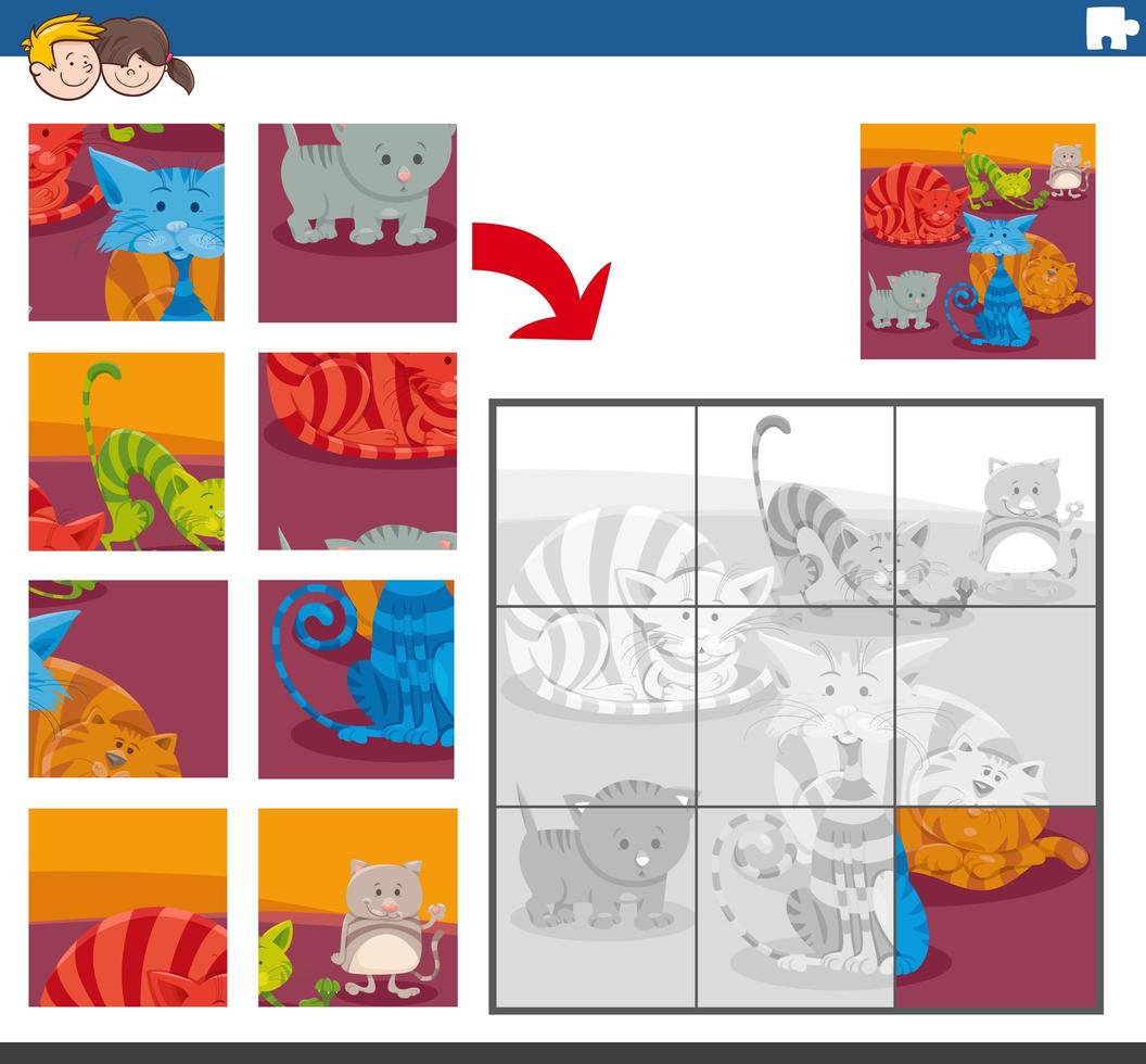 tarefa de quebra-cabeça com gatos e personagens animais vetor
