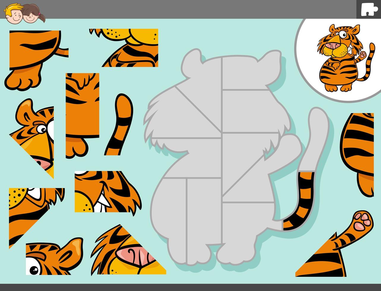 jogo de quebra-cabeça com personagem animal tigre vetor