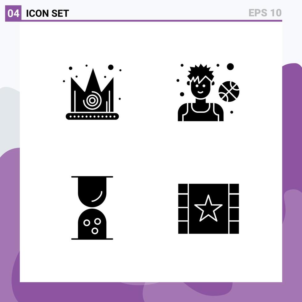 conjunto de glifos sólidos de interface móvel de 4 pictogramas do melhor esboço de basquete do rei dos negócios elementos de design de vetores editáveis