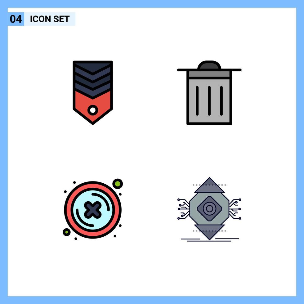 conjunto de 4 sinais de símbolos de ícones de interface do usuário modernos para crachá listras cruzadas botão de lixo editável elementos de design vetorial vetor