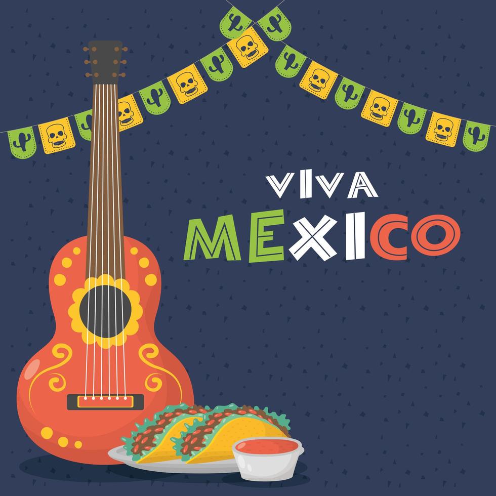 celebração viva mexico com violão e tacos vetor