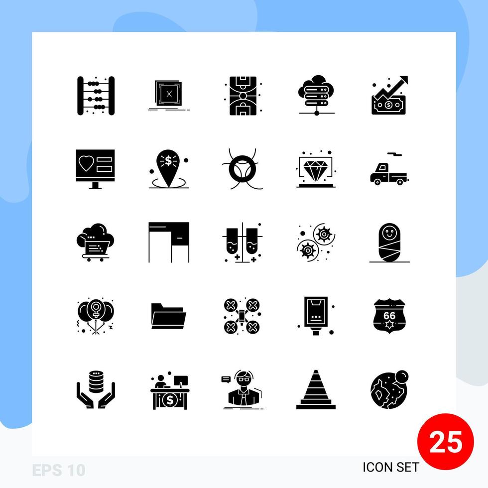 25 glifos sólidos vetoriais temáticos e símbolos editáveis de problemas de conexão do servidor de tendência, servidor de rede, elementos de design vetorial editáveis vetor