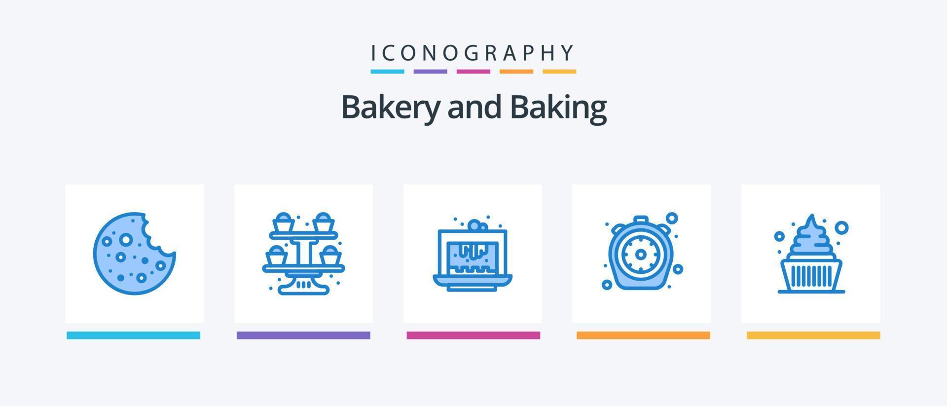 Baking Blue 5 Icon Pack incluindo creme. tempo. Brownie. cozinha. crono. design de ícones criativos vetor