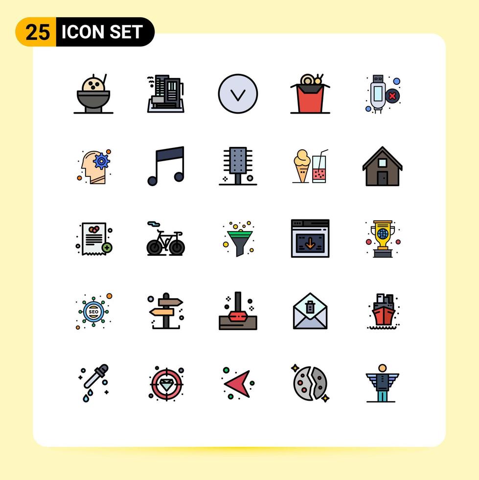 grupo de símbolos de ícone universal de 25 cores planas de linha preenchida moderna da ideia copo de extensão do círculo hdmi elementos de design de vetores editáveis