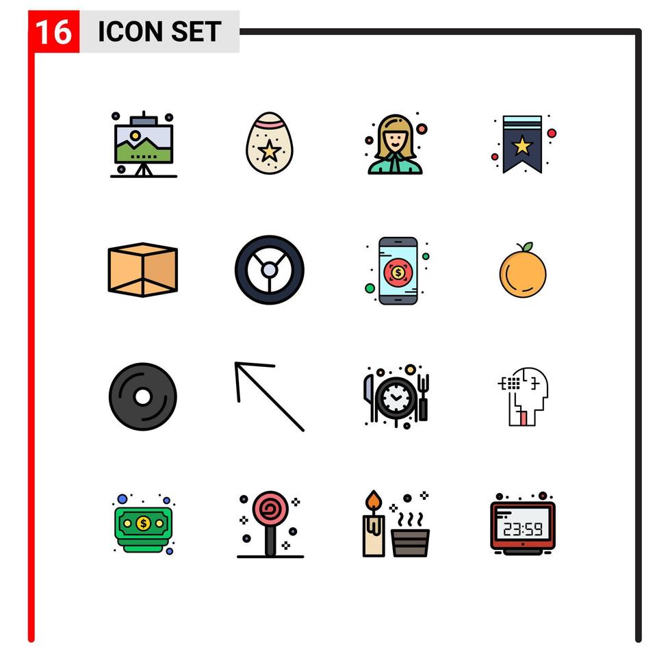 conjunto de linha cheia de cor plana de interface móvel de 16 pictogramas de caixa estrela avatar favorito gerente editável elementos de design de vetor criativo
