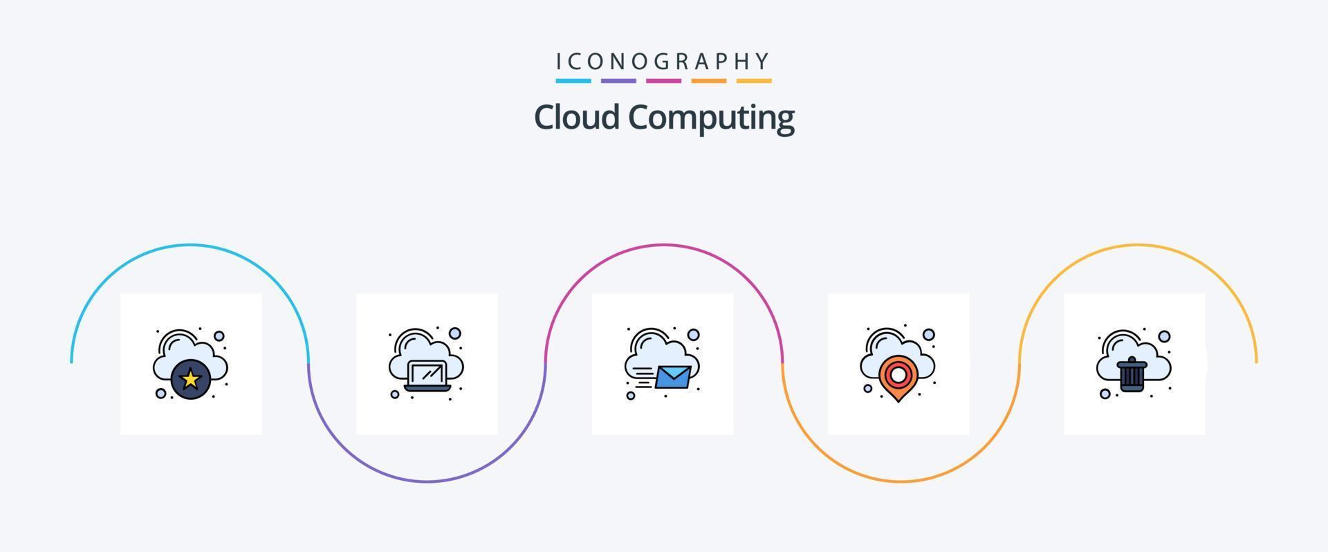 linha de computação em nuvem cheia de pacote de 5 ícones planos, incluindo exclusão. alfinete. nuvem. mapa. nuvem vetor