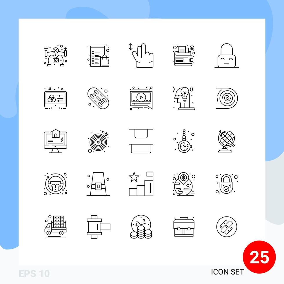 25 símbolos de sinais de linha universal de elementos de design de vetores editáveis de carteira de bloqueio criativo à mão