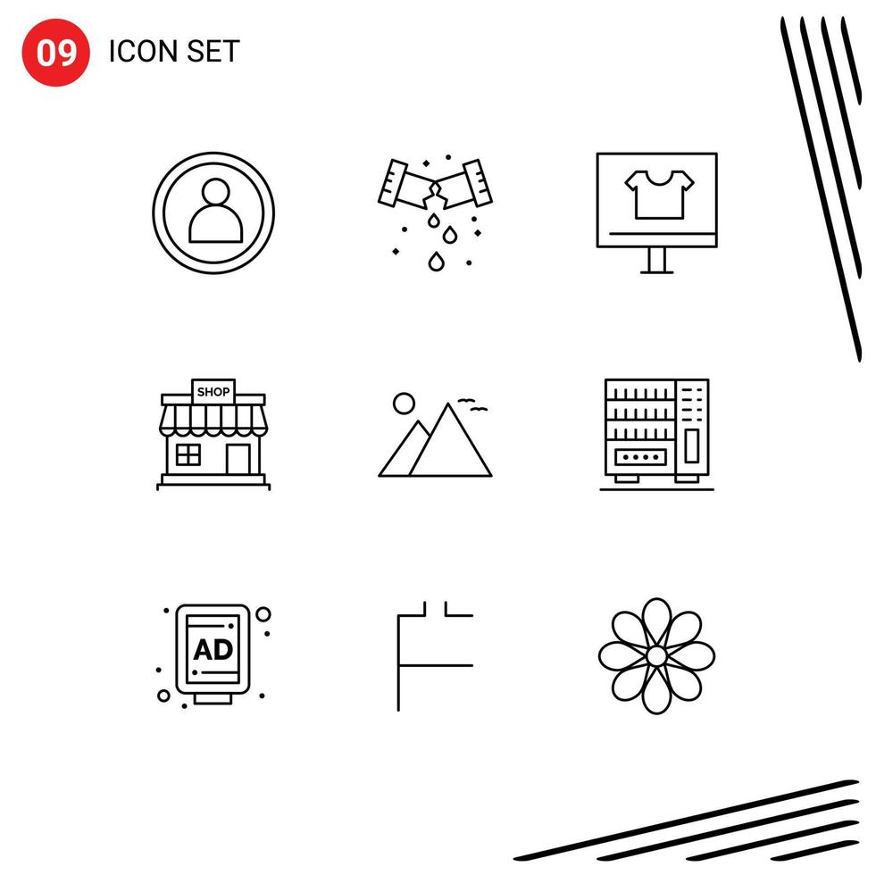 conjunto moderno de 9 contornos e símbolos, como elementos de design de vetores editáveis do navegador da loja do egito