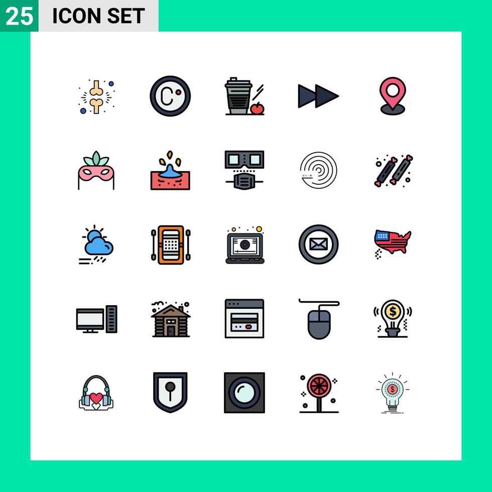 conjunto de 25 sinais de símbolos de ícones de interface do usuário modernos para localização de marcador café próximo vidro elementos de design de vetores editáveis