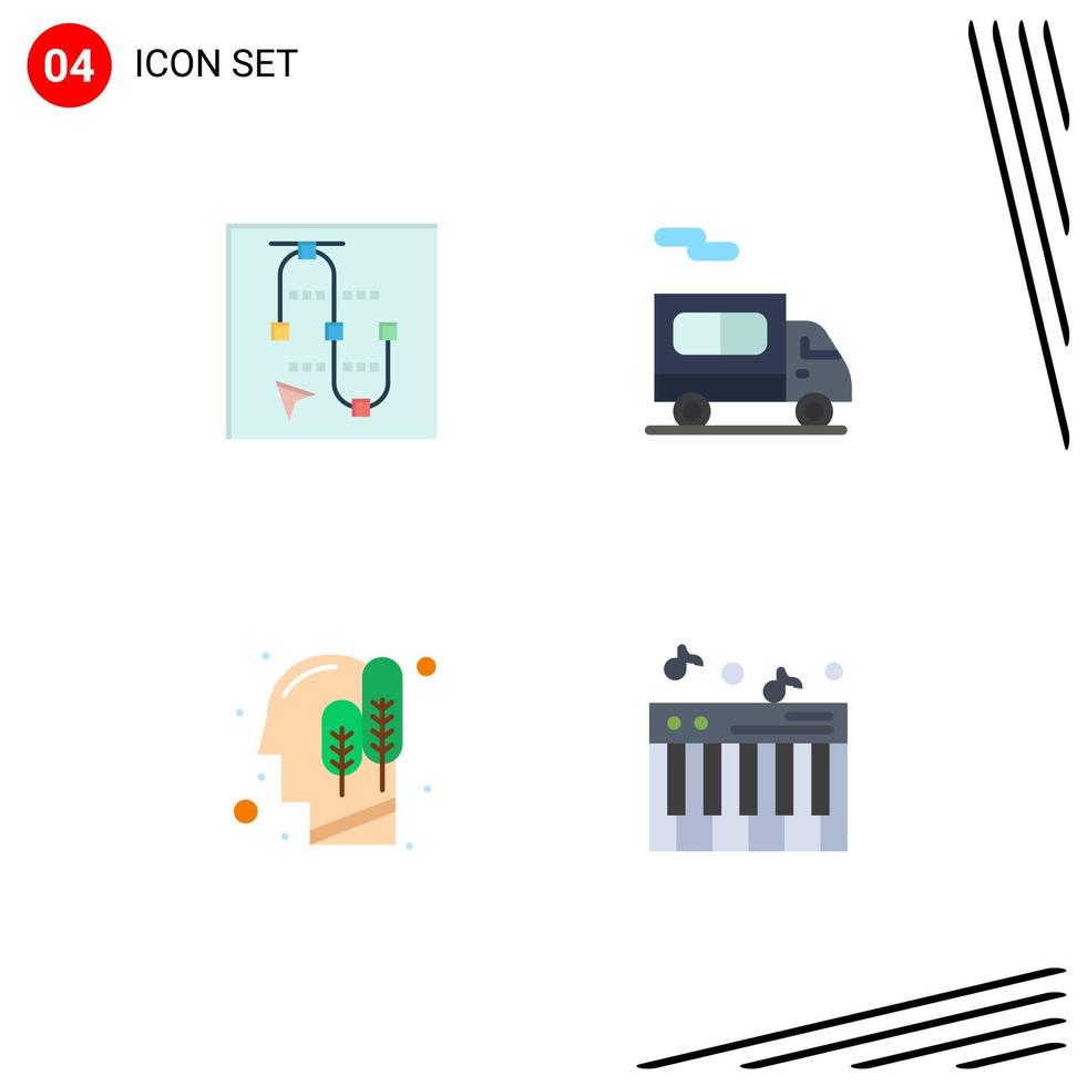 grupo de símbolos de ícones universais de 4 ícones planos modernos de mouse, caminhão de seta humana, música, elementos de design de vetores editáveis