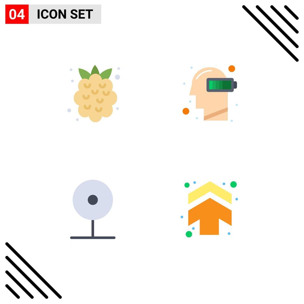 grupo de símbolos de ícone universal de 4 ícones planos modernos de câmera de comida morango baixa mídia editável elementos de design vetorial vetor