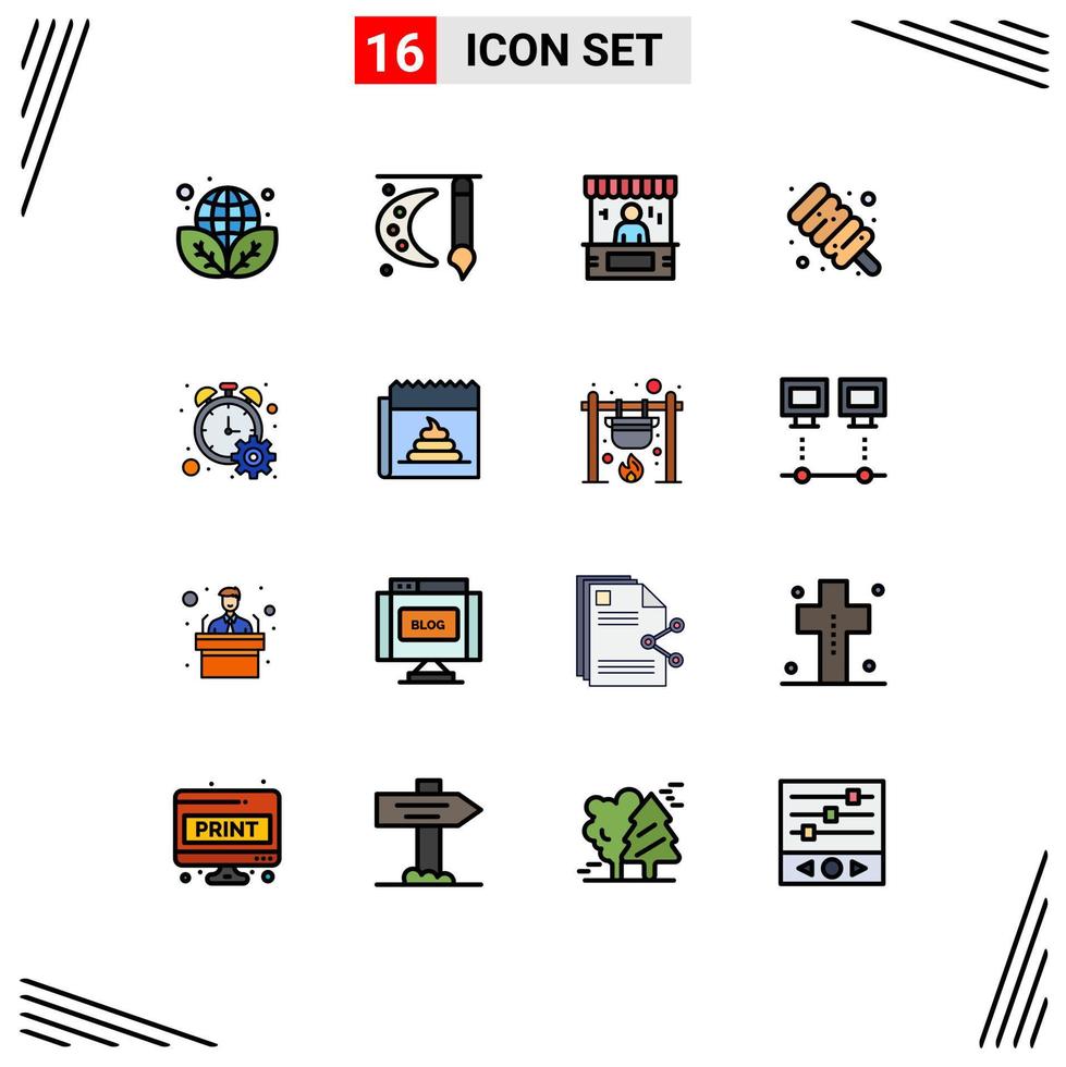 16 interface de usuário pacote de linha cheia de cores planas de sinais e símbolos modernos de comida doce pagamento em aquarela comércio editável elementos de design de vetores criativos
