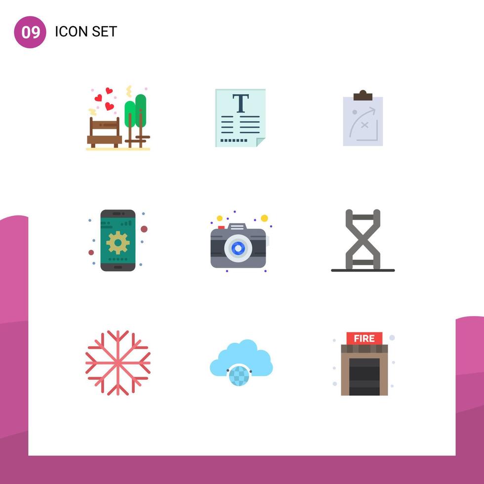 9 pacote de cores planas de interface de usuário de sinais e símbolos modernos de definição de táticas de mercado de fonte de engrenagem elementos de design de vetores editáveis