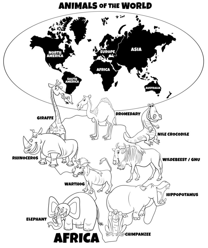 ilustração educacional do livro de cores de animais africanos vetor