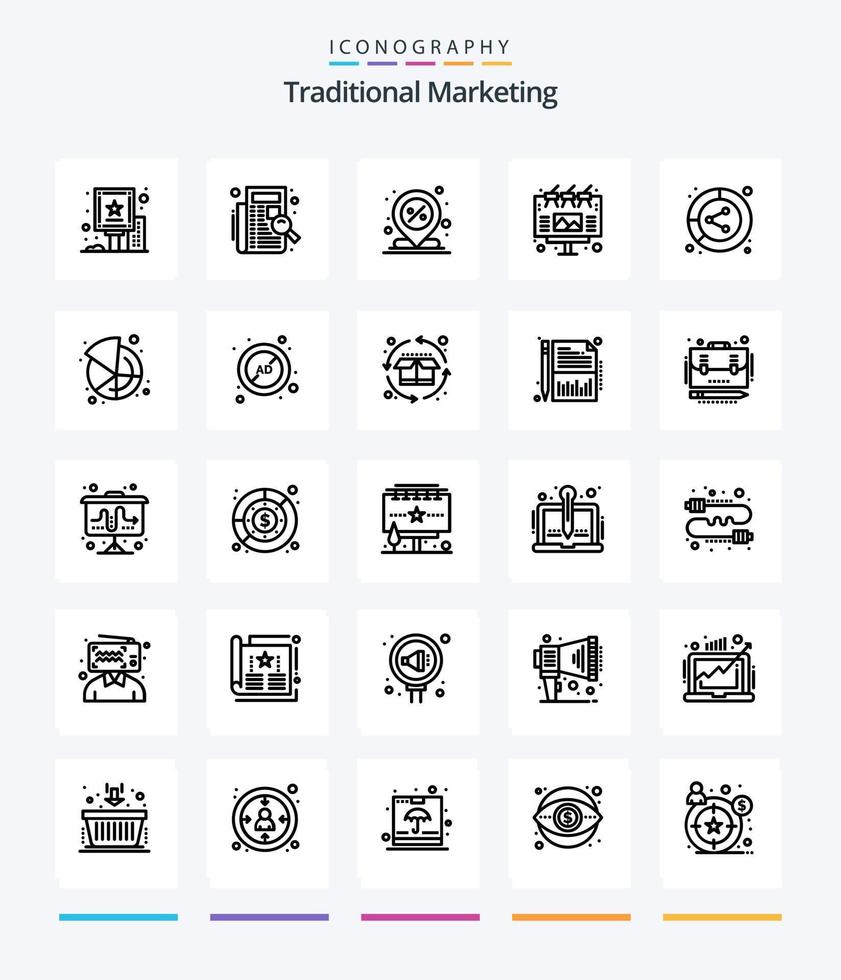 pacote de ícones de contorno de marketing tradicional criativo 25, como ao ar livre. anúncio. cadastro. de Anúncios. por cento vetor