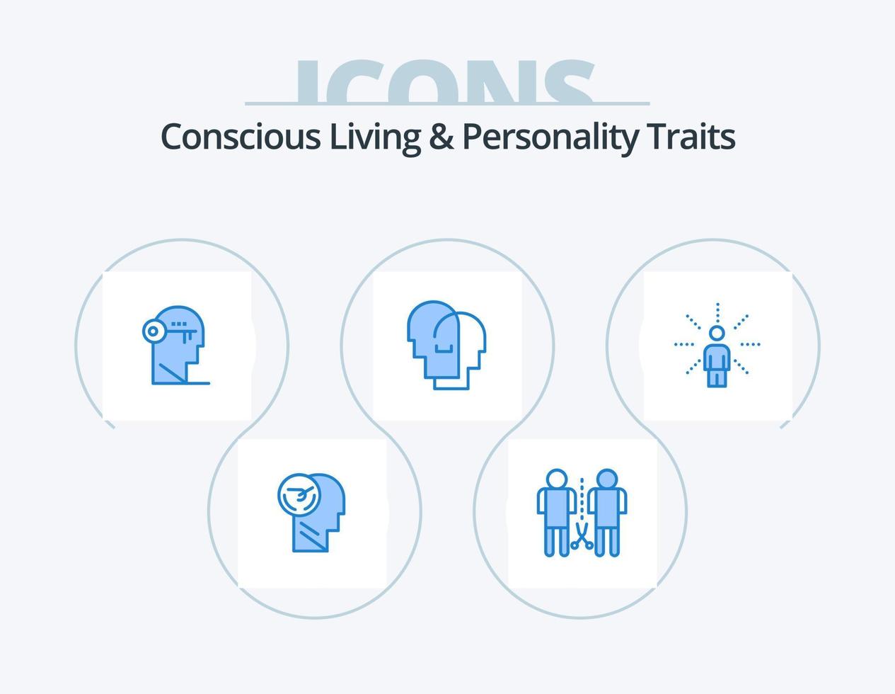 vida consciente e traços de personalidade pacote de ícones azuis 5 design de ícones. empatia. chapéu. pessoas. desbloquear. trancar vetor