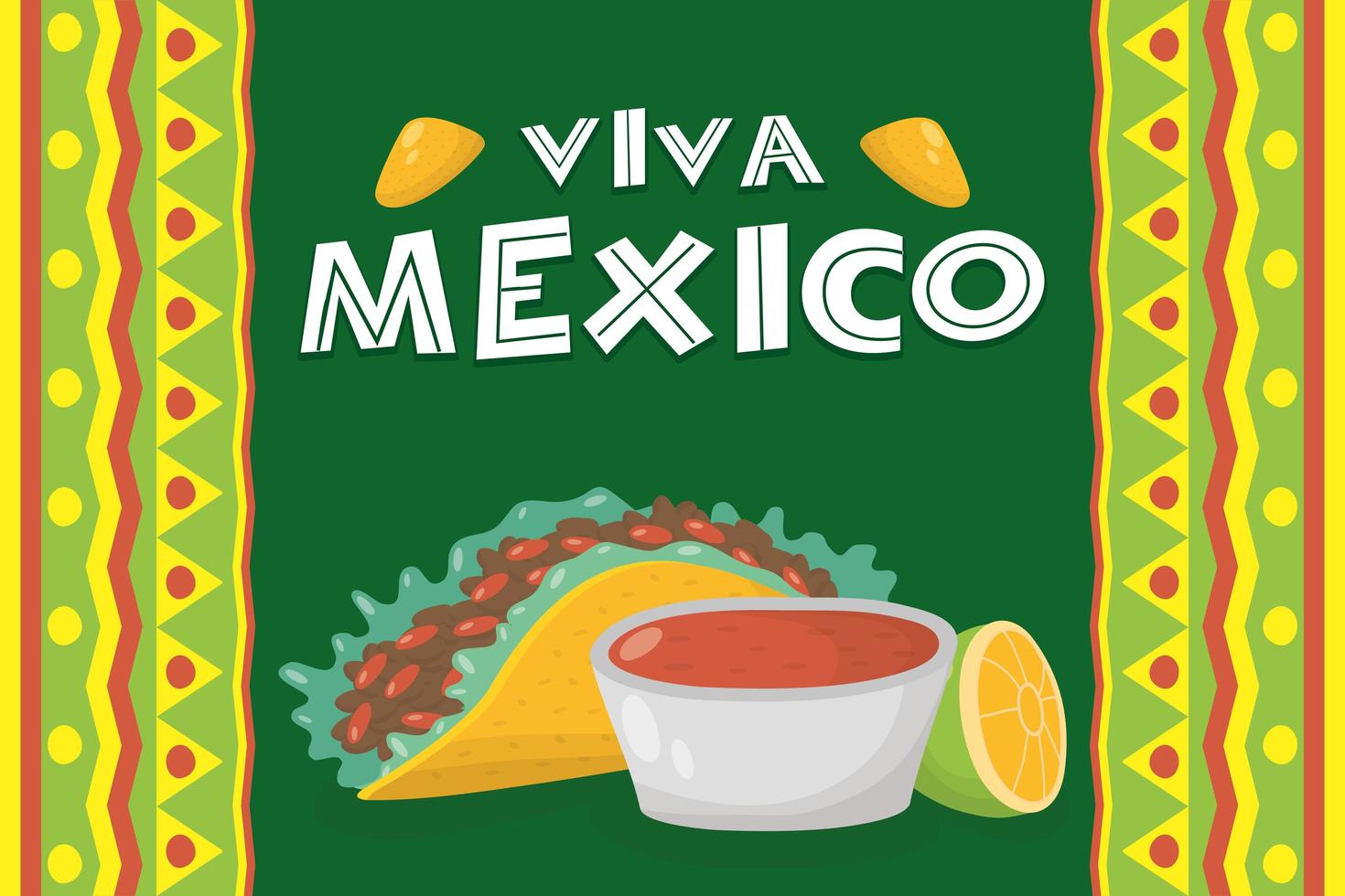 celebração viva mexico com taco e salsa vetor