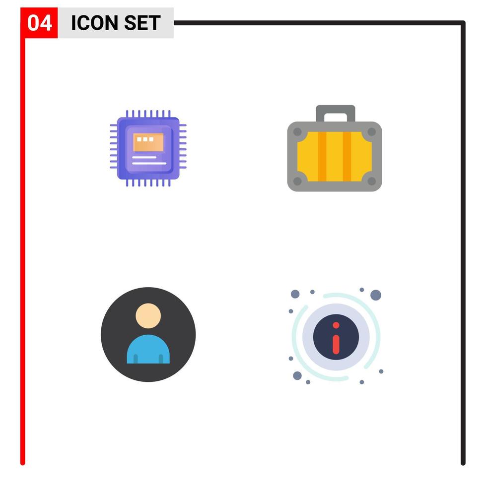 pacote de 4 sinais e símbolos de ícones planos modernos para mídia impressa na web, como elementos de design vetorial editáveis do usuário de transporte de hardware de marketing de cpu vetor